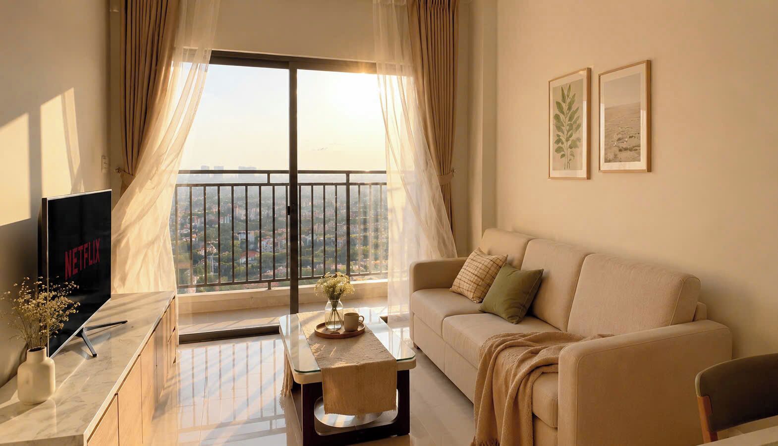 Superior Apartment, 2 Bedrooms, Kitchen, City View | Ruang tamu | 35 inci televisyen dengan kabel 