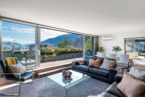 TV, fireplace, offices - Peak Views | Lakefront Luxury, Gas Fire, Hot Tub (Queenstown)
