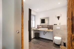 Douche, séchoir à cheveux, serviettes fournies