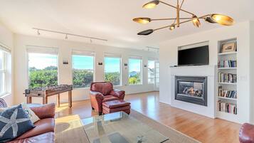 TV, fireplace, foosball, offices