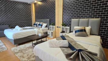 Memory-foam beds, minibar, in-room safe, desk