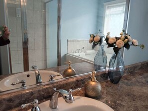 Shower, jetted bath, hair dryer, bidet