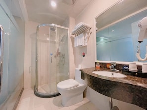 Chambre Triple Confort | Salle de bain | Douche, sèche-cheveux, serviettes fournies, savon