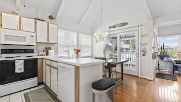 Fridge, microwave, dishwasher, coffee/tea maker