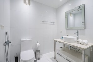 Douche, séchoir à cheveux, serviettes fournies