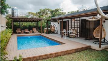 Outdoor pool, sun loungers