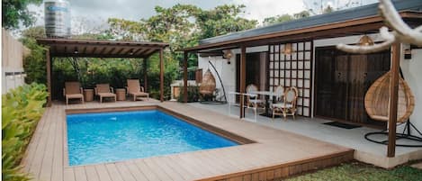 Outdoor pool, sun loungers