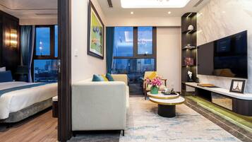 Deluxe Apartment, 2 Bedrooms, City View | 2 bedrooms, in-room safe, soundproofing, iron/ironing board