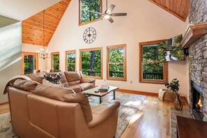 Smart TV, fireplace, video games, foosball