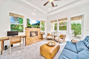 TV, fireplace, offices