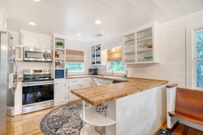 Fridge, microwave, oven, stovetop - 209 W Indian - Cabin by the Sea - Two Living Areas -Spacious Yard- Pets Considered (Folly Beach)