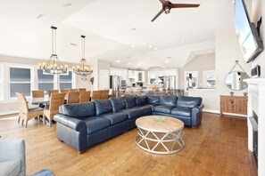 TV, fireplace - Awakening Sun: Oceanfront, Pool, Theater, Dogs (Corolla)