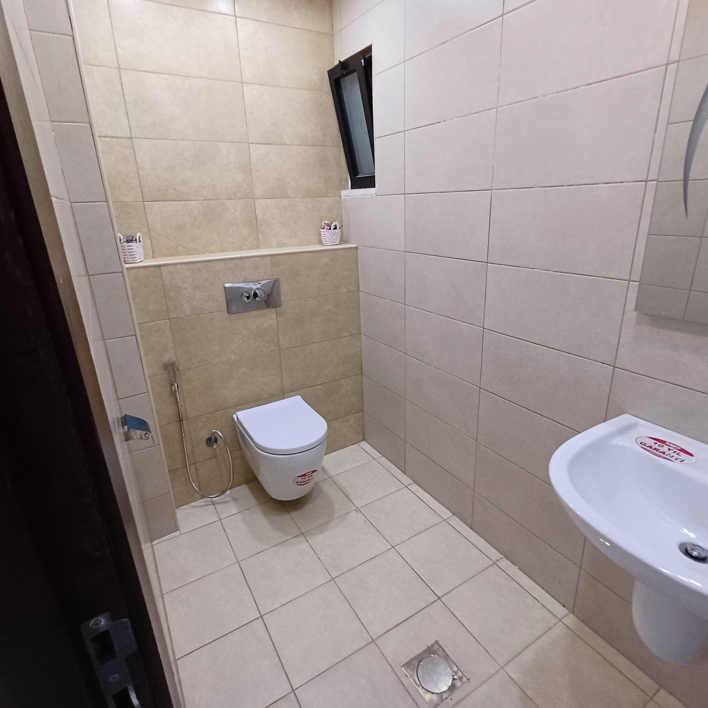 Separate bathtub and shower, towels