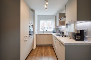 Fridge, microwave, oven, dishwasher