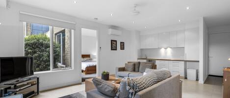 TV, fireplace