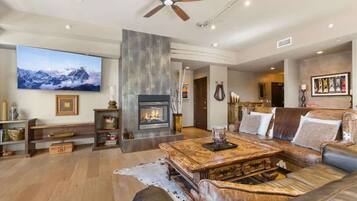 TV, fireplace