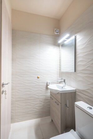 Hair dryer, towels, toilet paper