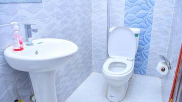 Shower, soap, toilet paper