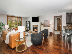 TV, fireplace, foosball