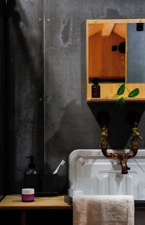 Shower, eco-friendly toiletries, towels, soap