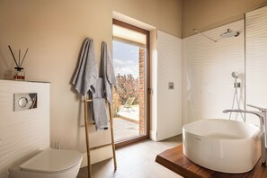 Condo, Hill View | Bathroom | Shower, hair dryer, towels - Melaiolo Modern Apartment With Pool Montaione (Montaione)