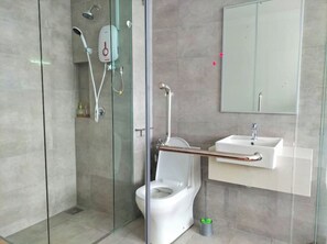 Shower, hair dryer, bidet, soap