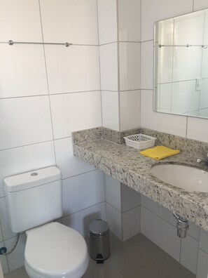 Shower, towels, soap, toilet paper