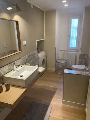 Regadera, secadora de cabello, bidet, toallas 