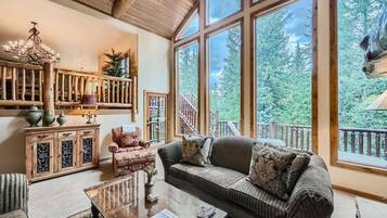 House, Multiple Beds, Hot Tub, Mountain View (Riverwood Lodge) | Living area | 50-inch flat-screen TV with digital channels, fireplace