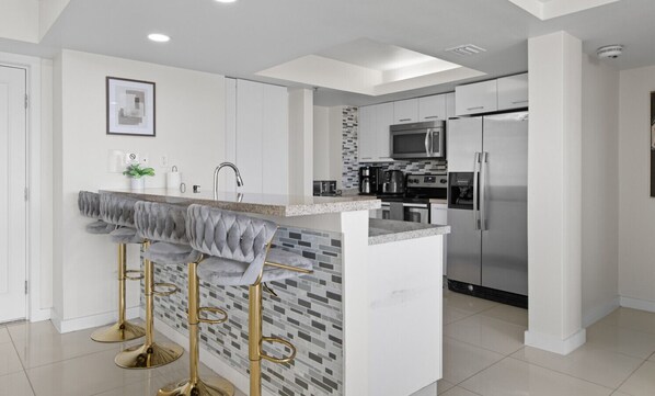 Fridge, microwave, dishwasher, toaster