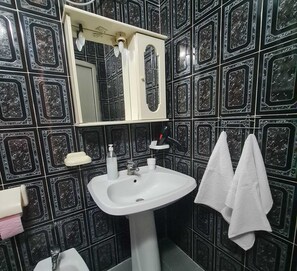 Douche, sèche-cheveux, bidet, serviettes fournies