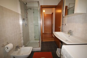 Shower, hair dryer, bidet, towels
