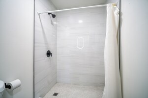 Shower, towels, soap, shampoo