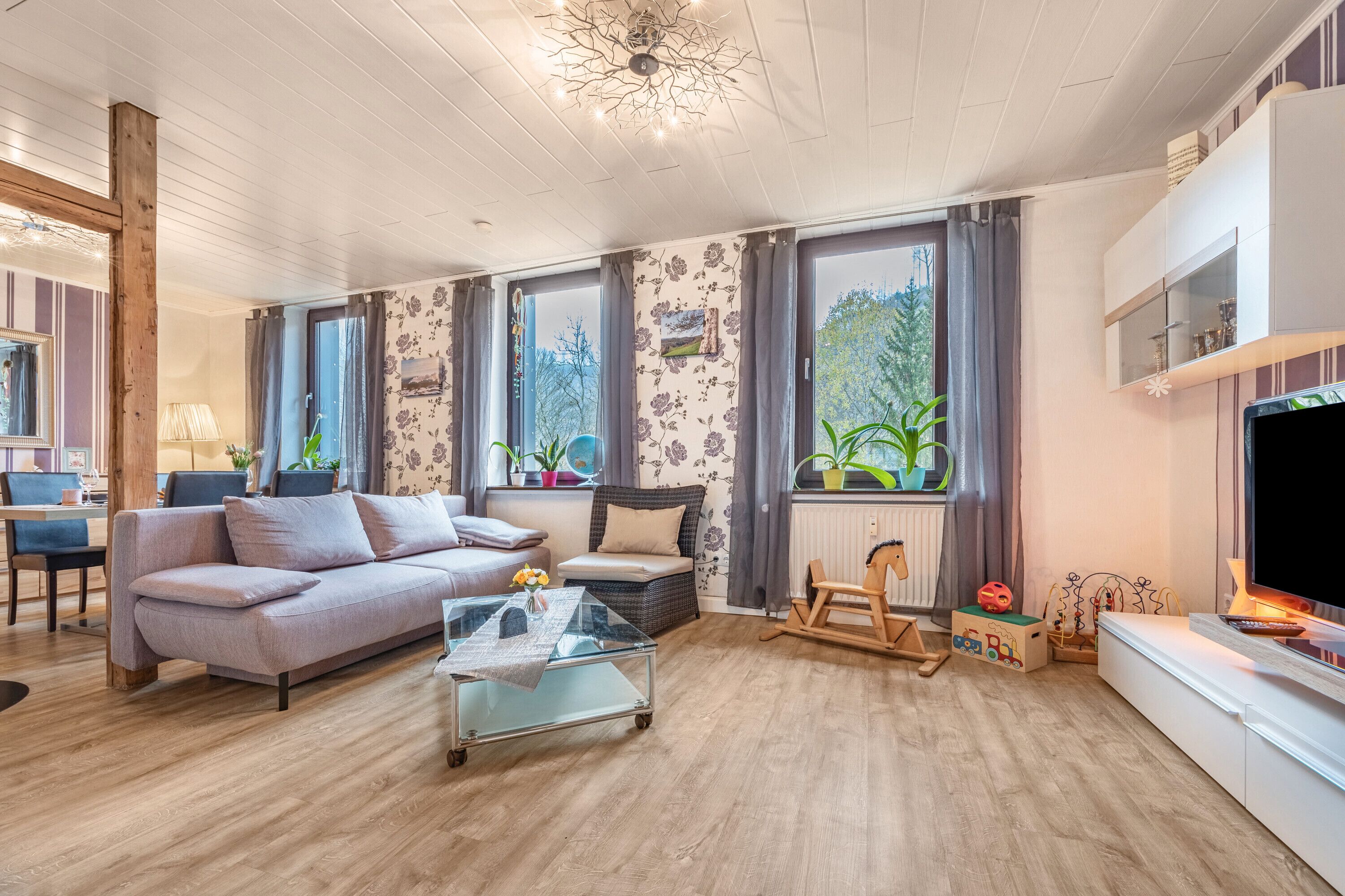 Fernseher, Kamin, DVD-Player