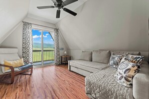 TV, fireplace - Sojourners Rest: Old Rag Views, Hot Tub, Fire Pit (Etlan)