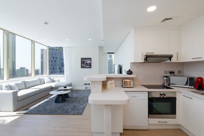 Fridge, microwave, oven, toaster