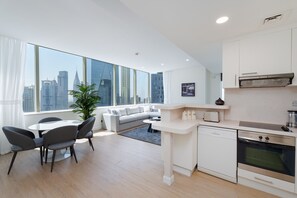 Fridge, microwave, oven, toaster