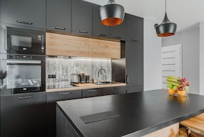 Fridge, microwave, oven, stovetop - Lumina airy apartments with balcony (Lódz)