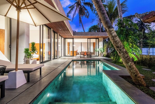 Front of property - evening/night - Happiness Villa 7 โ Luxe Living Amid Rice Fields & Tranquility (Ubud)