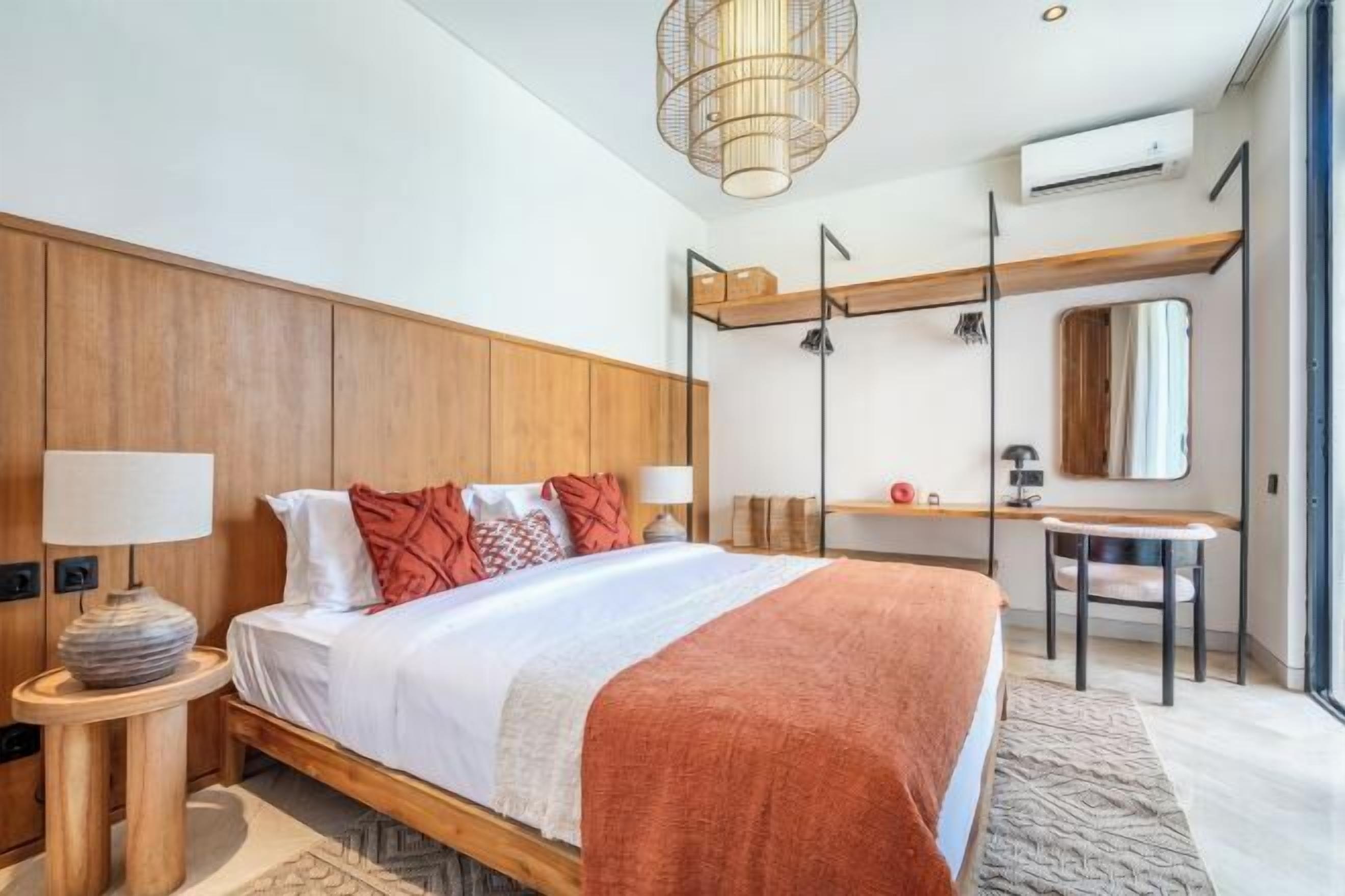 Individually decorated, desk, laptop workspace, blackout curtains