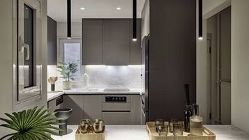Deluxe Apartment, Balcony | Private kitchen | Espresso maker, coffee/tea maker, electric kettle, toaster