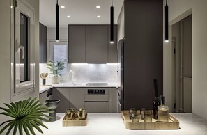 Appartamento Deluxe, balcone | Cucina privata | Macchina per caffè espresso, macchina per tè/caffè, bollitore elettrico