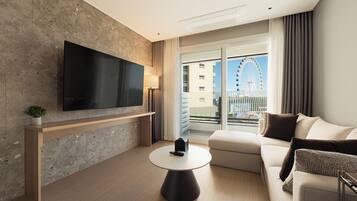 Family Two Room | Premium bedding, desk, laptop workspace, blackout drapes