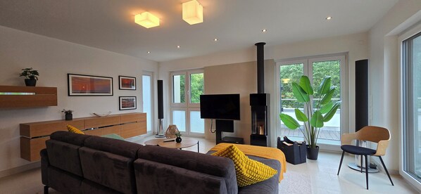 テレビ、暖炉、ステレオ