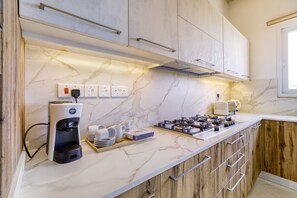 Fridge, microwave, oven, dishwasher