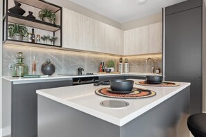 Apartment | Eigene Küche | Kühlschrank, Mikrowelle, Ofen, Herdplatte