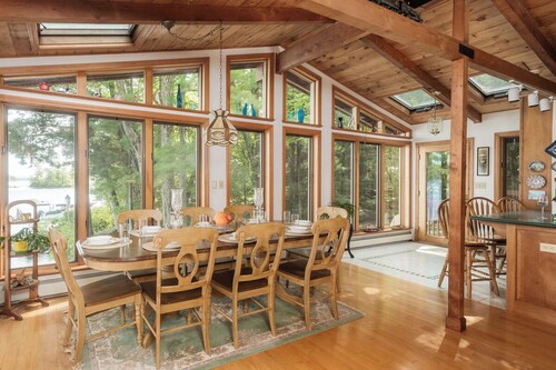 Winnipesaukee Waterfront Home For 12 Sand Beach and Dock For Two 24 Ft Boats