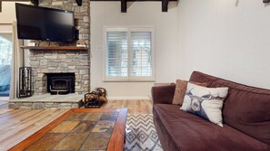 TV, fireplace, video games, DVD player