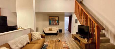 Télévision, cheminée, lecteur de DVD