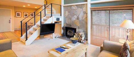 TV, fireplace, DVD player